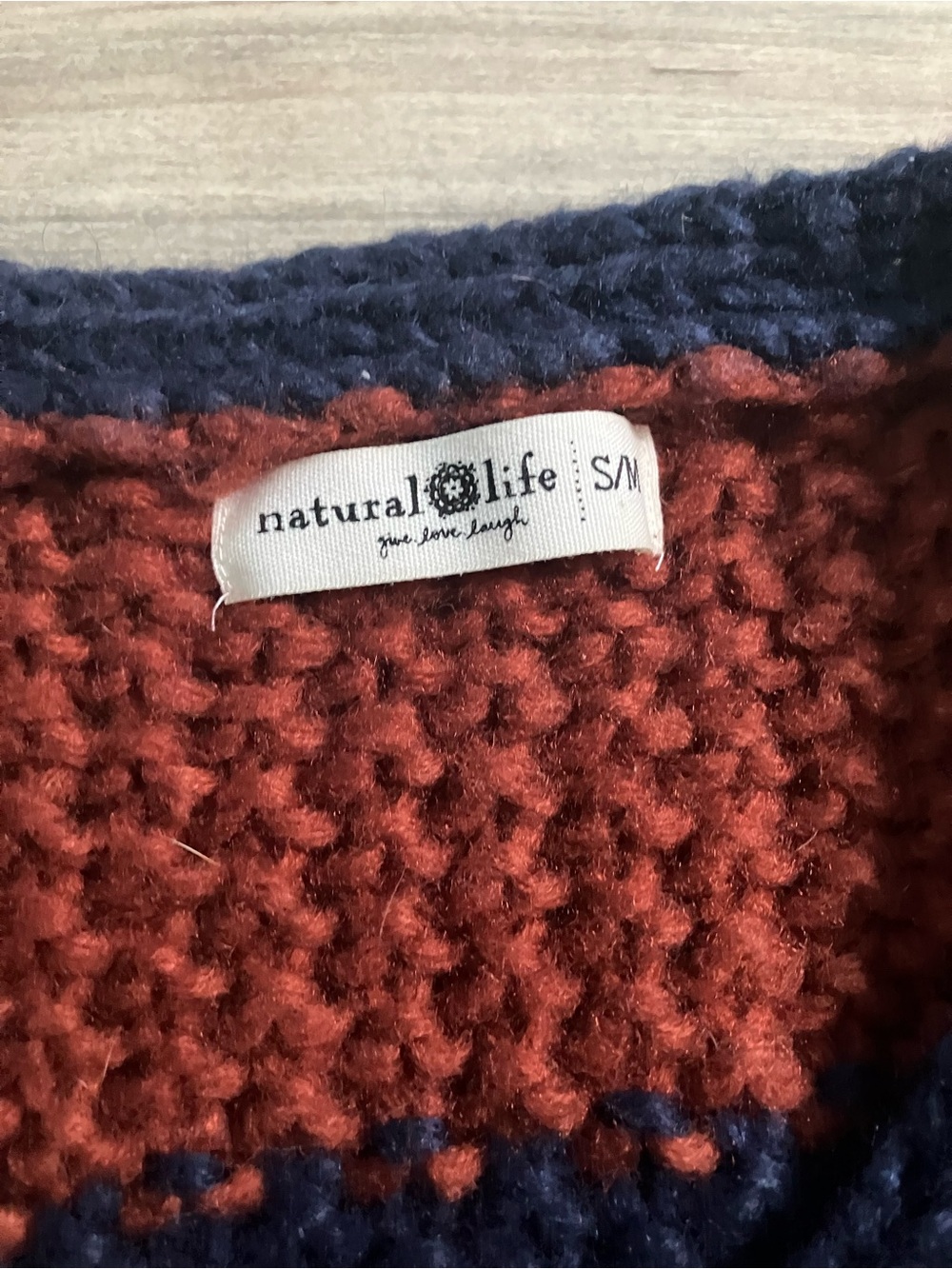 NATURAL LIFE Rust Orange and Navy Chunky Knit Sweater - Picture 2 of 6